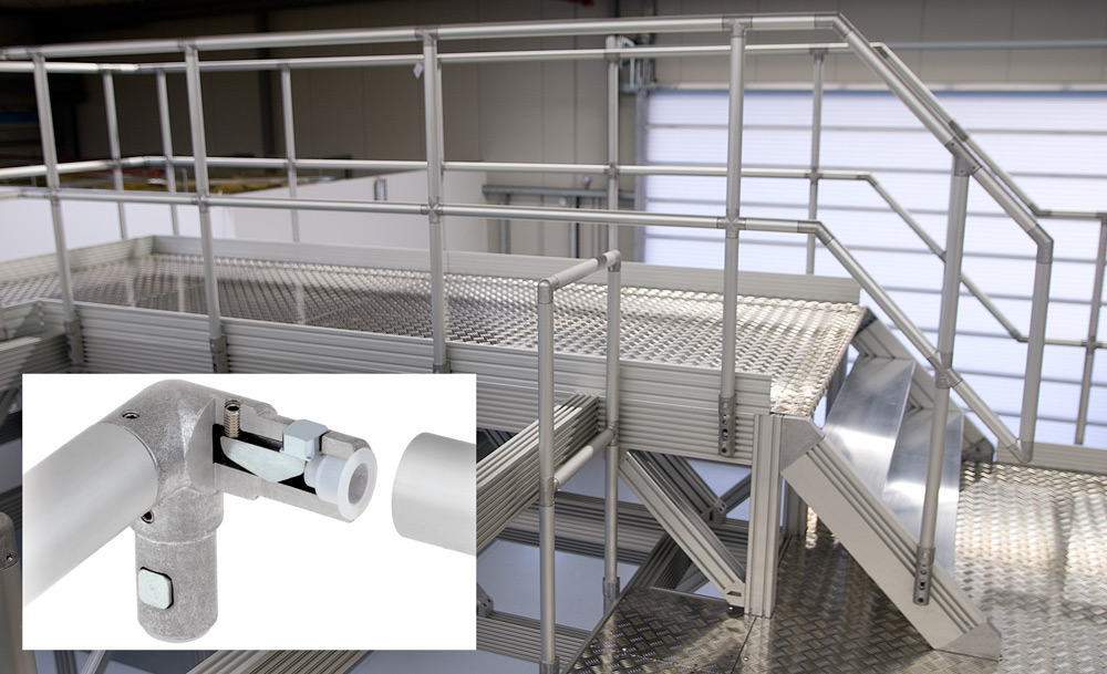 Railings, stairs, platforms and pedestals are easy to achieve using the ITAS tube connector system