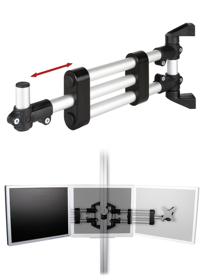 The support arm telescope is also ideal for use as a monitor holder (2/3-fold) in control rooms, etc. Height-adjustable, swivelling and extendable!