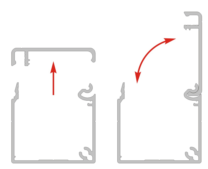 The cover of the cable channel can be opened by lifting or pivoting it.